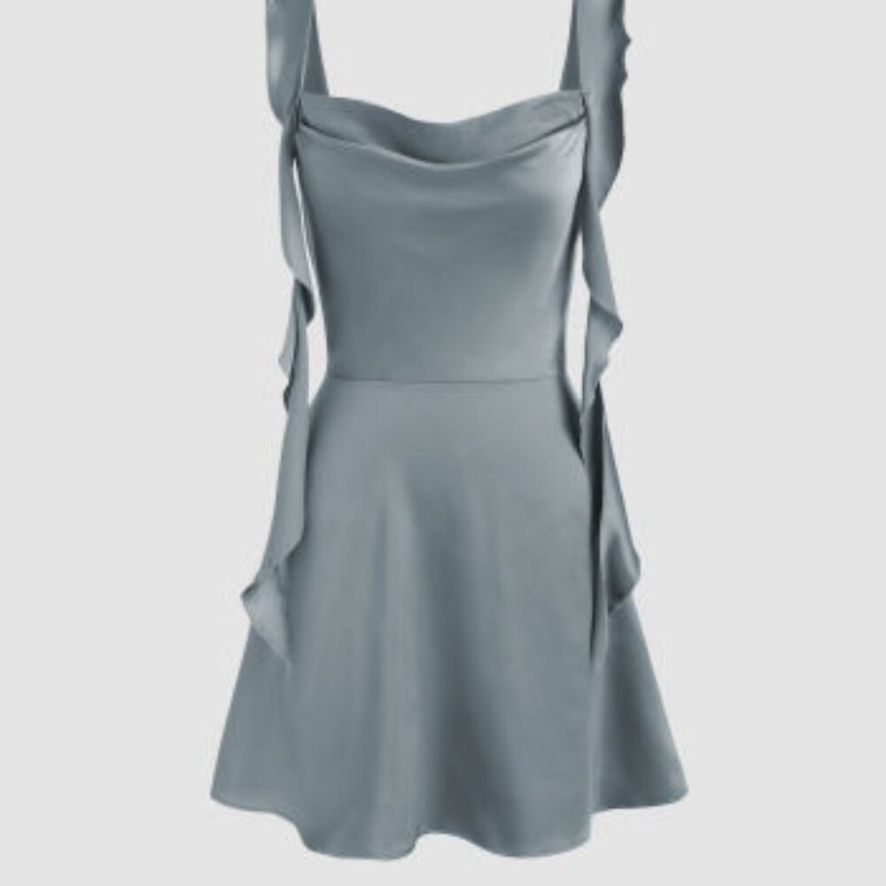 Satin Ruched Ruffle Hem Mini Dress NWT